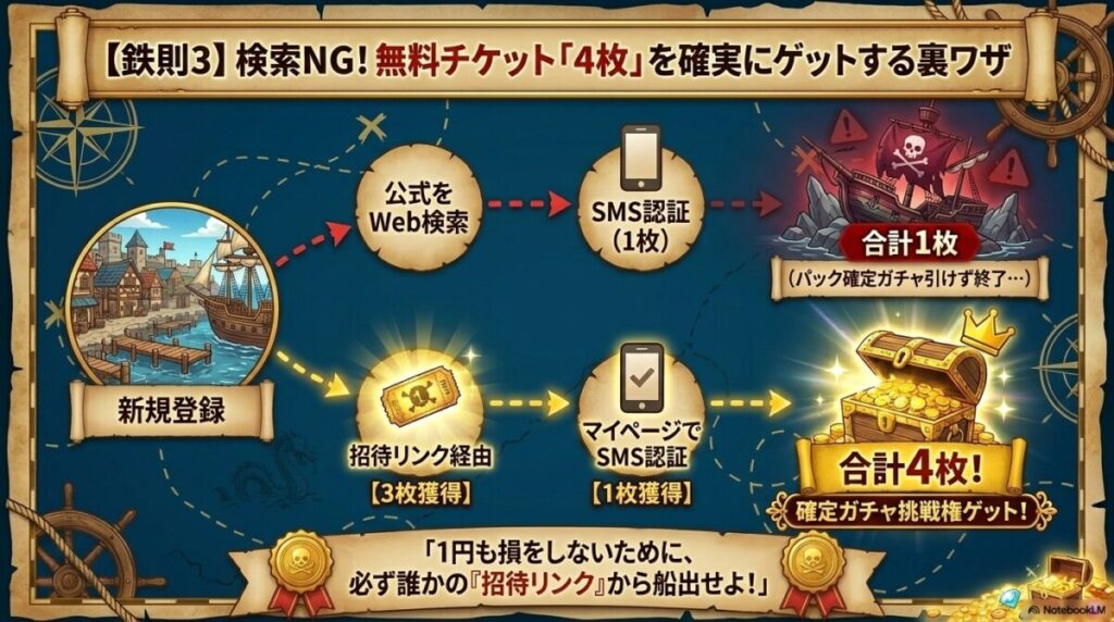 【鉄則3】無料チケット4枚を確実にゲット！招待リンク＋SMS認証の裏ワザ