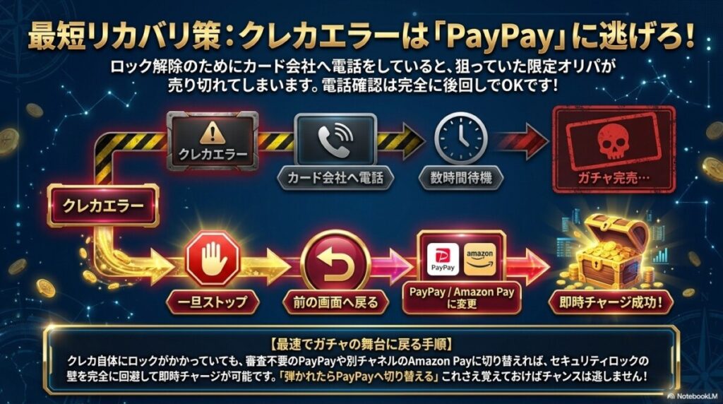 【最短リカバリ策】PayPay等に切り替えて最速でガチャに戻る手順
