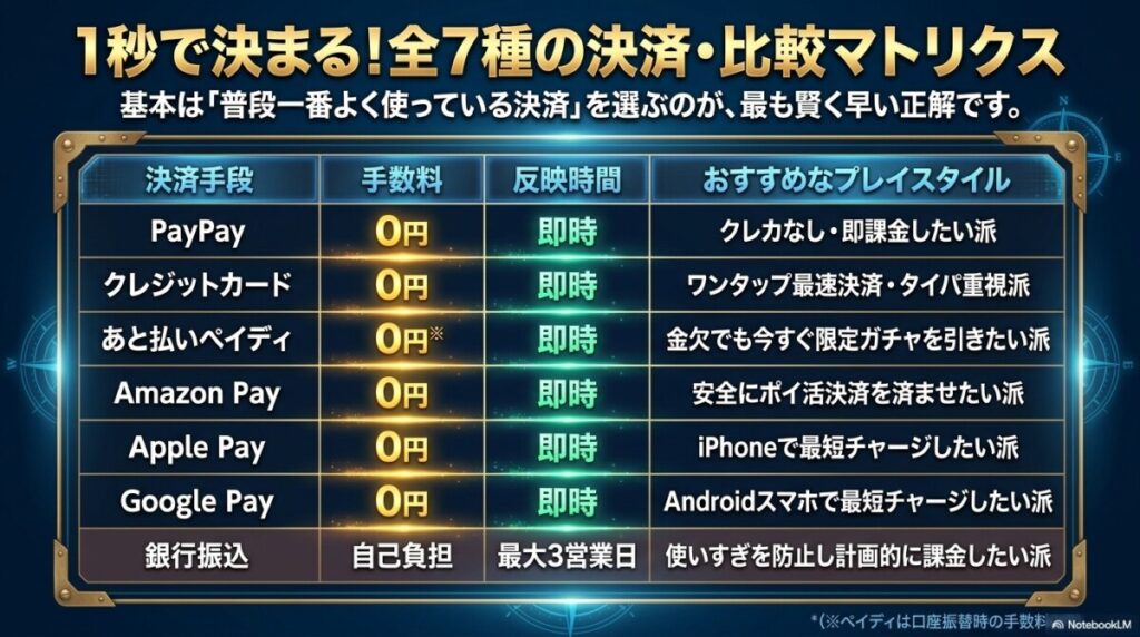 全7種の決済比較表